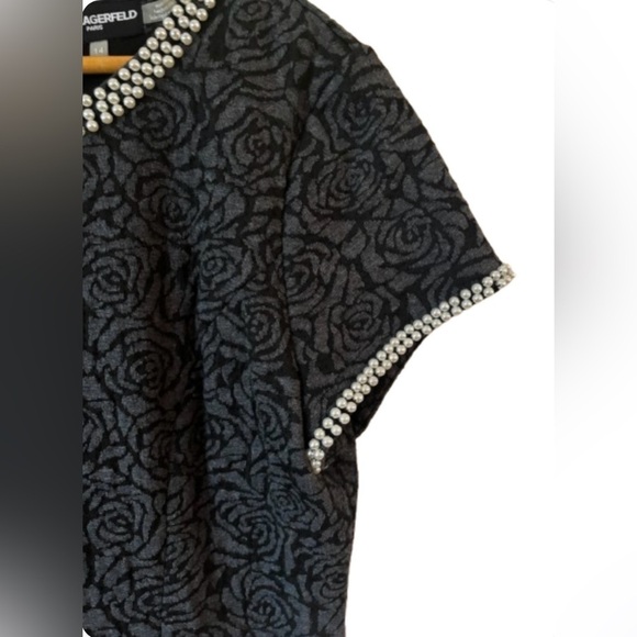 Karl Lagerfeld blk rose jacquard knt s/s pearl detail ft n flr drss SZ 14 luxury - Picture 8 of 11